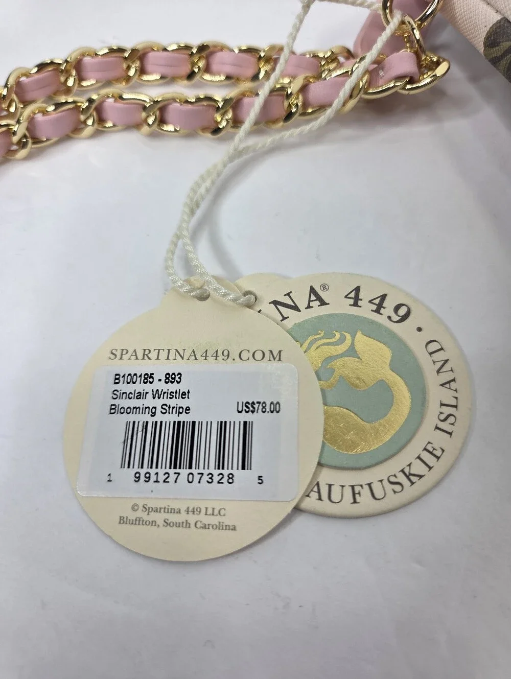 Spartina 449 Sinclair Wristlet Blooming Stripe Chain Detail Strap NEW